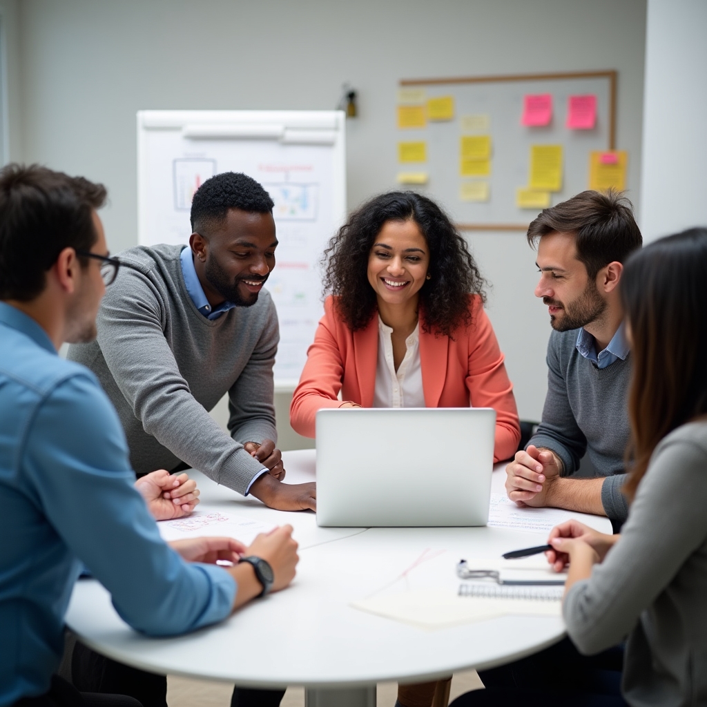 Kleines Unternehmensteam bespricht digitale Prozesse am Konferenztisch