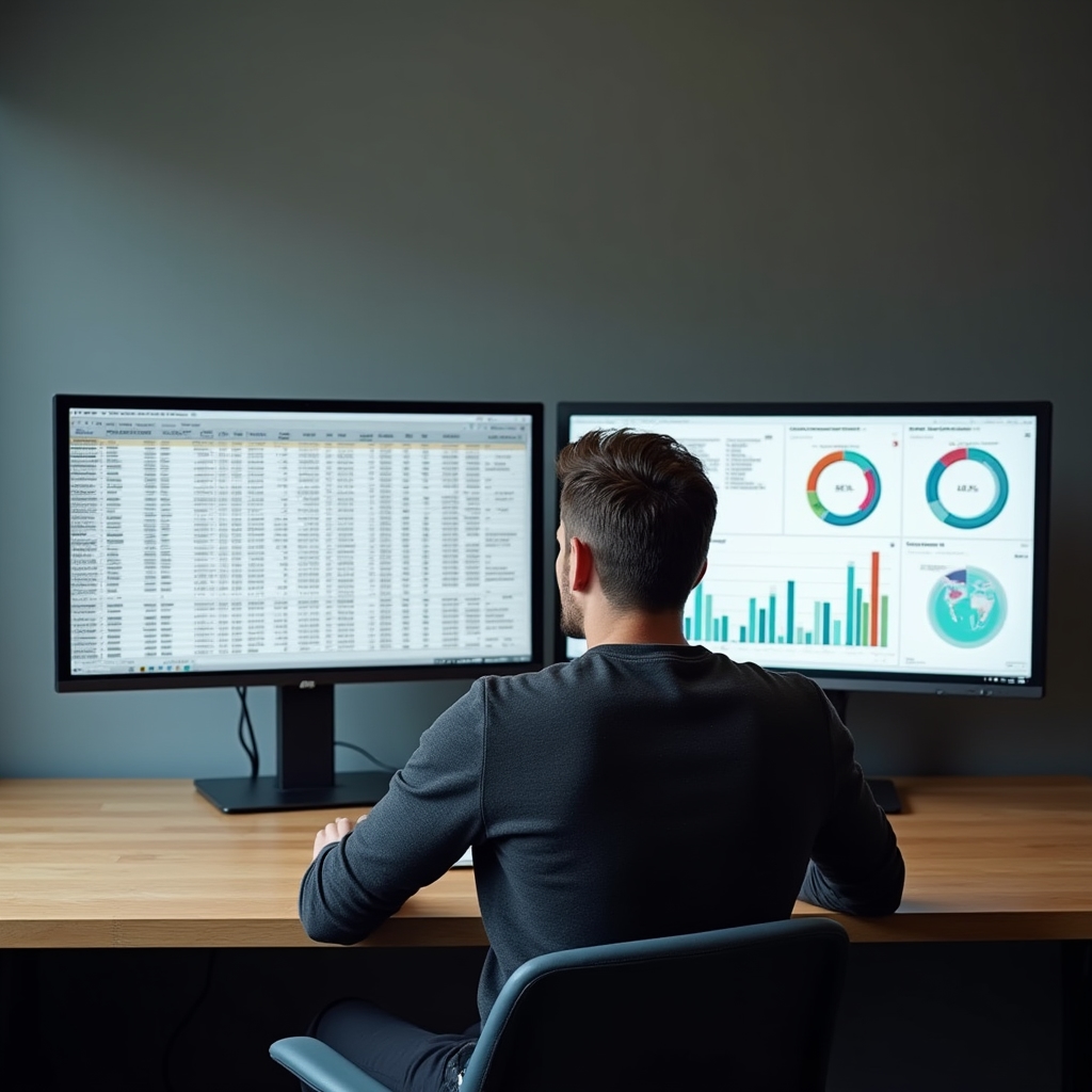 Vergleich zwischen einer unübersichtlichen Tabelle und einem klaren digitalen Dashboard